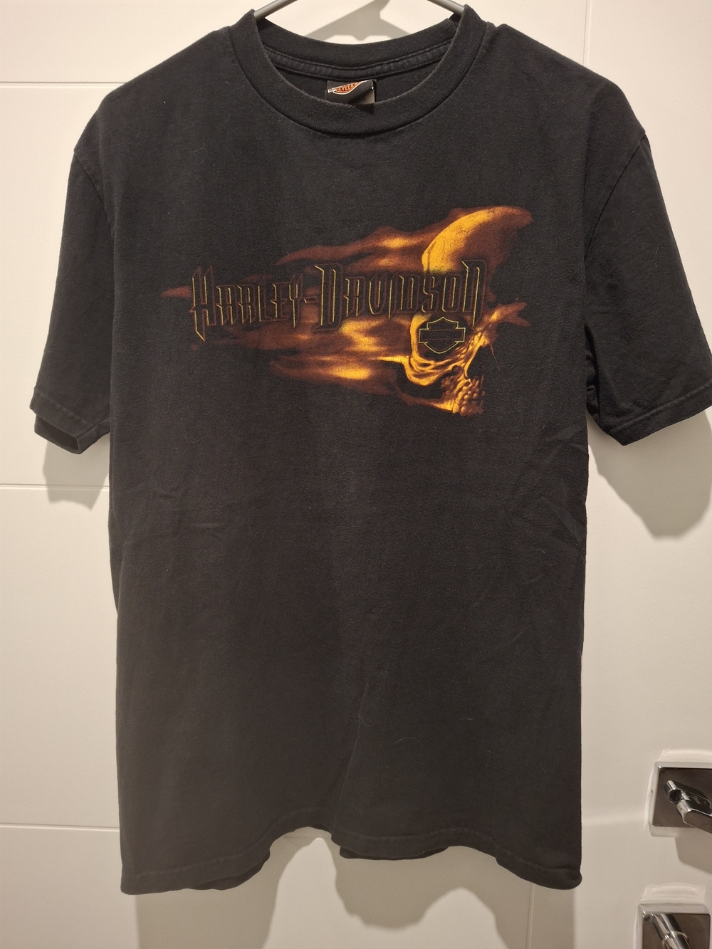 Harley-Davidson Black Tee with Orange Flame Skull Graphic